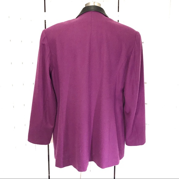 Purple Wool Rare Vintage Leather Trim Blazer - Picture 4 of 13